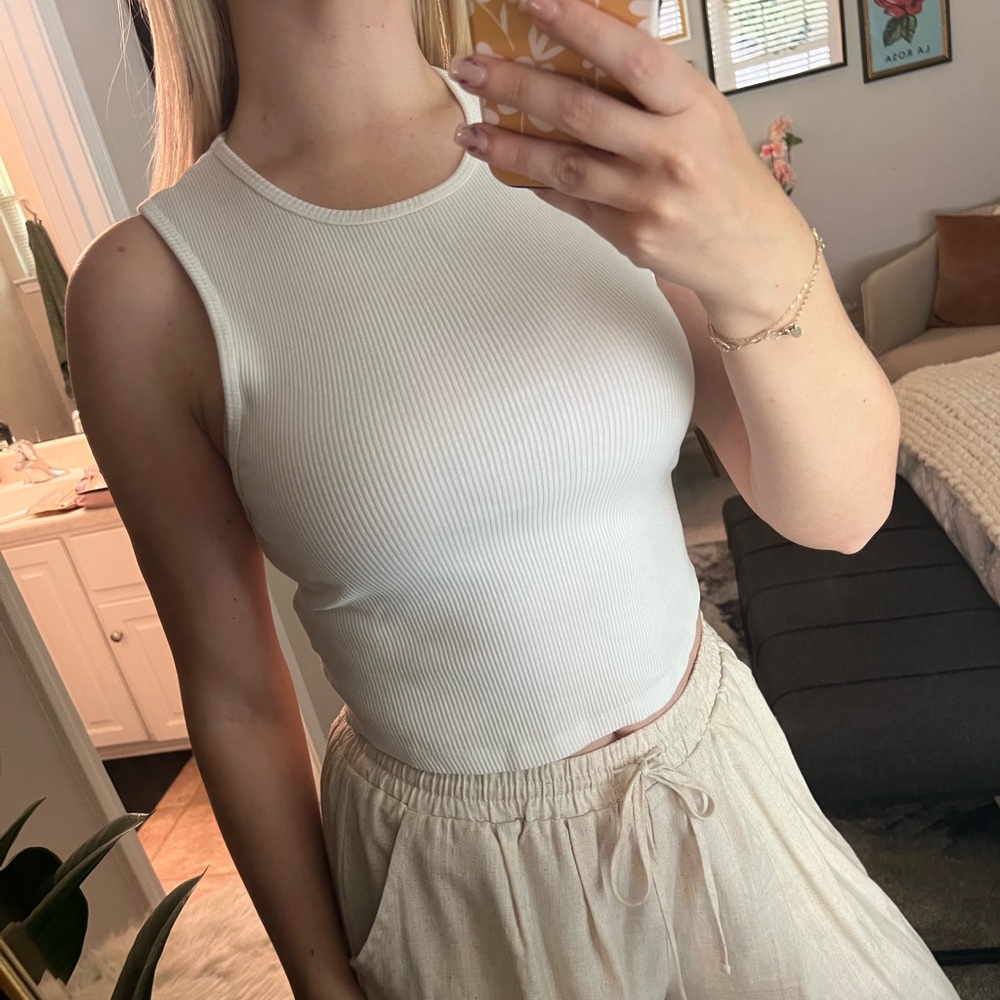 Agolde Women's White Ribbed Tank Top